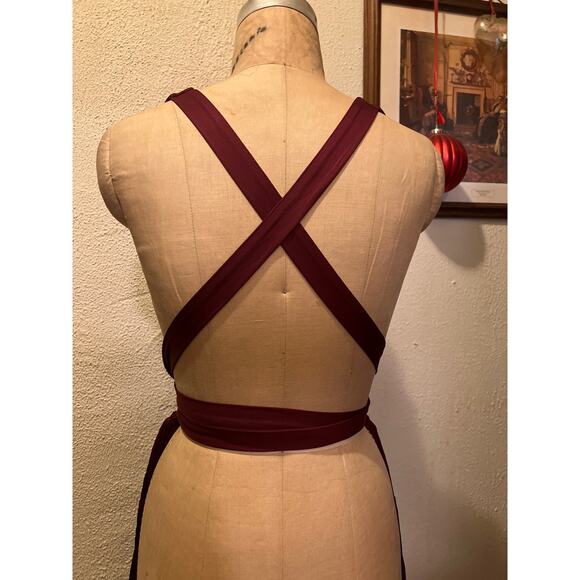 Deep V-Neck Cross Back Fringed Skirt Romper Jumpsuit Burgandy Size L - Picture 5 of 16